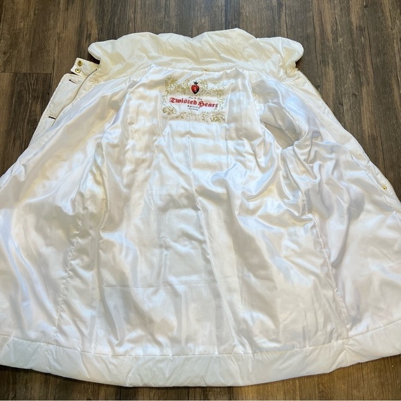 Twisted Heart Vintage White Mid Length Full Zip Warm Puffer Jacket Coat Snow M - Picture 9 of 16